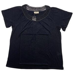 Style & Co Black Crochet Neck T‎ Shirt Sz Medium NEW